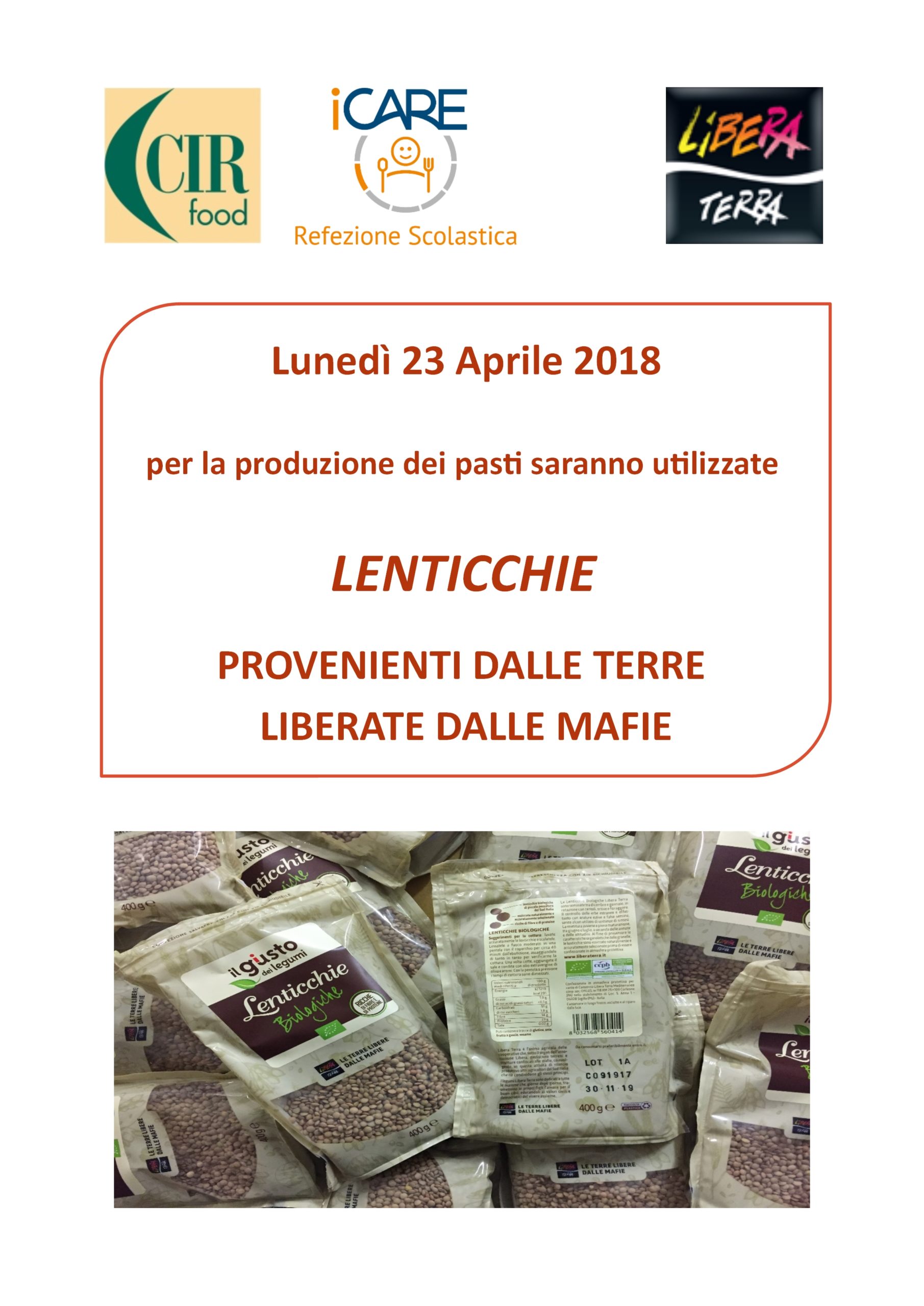 menù Libera terra locandina Lenticchie 23/04/2018